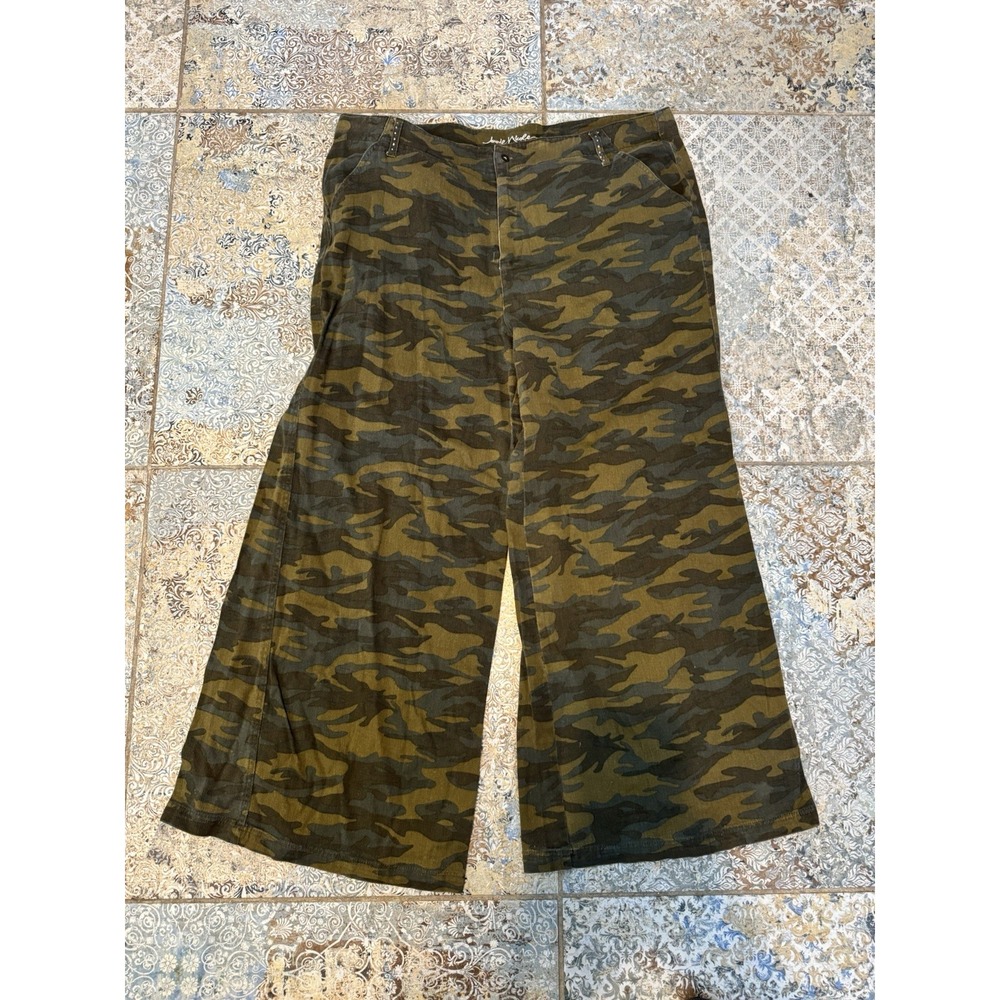 Jamie Nicole Camo Wide Leg Pants Womens 24 Green Stretch Studded Y2K Baggy
